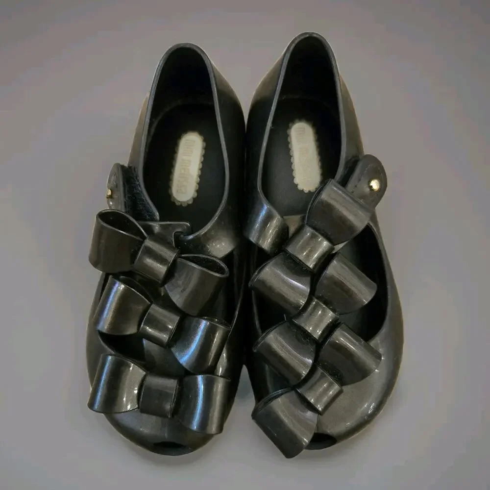Mini Melissa Ultragirl Little Girls Sz 8c Triple Bow Mary Jane Shoes Sandals